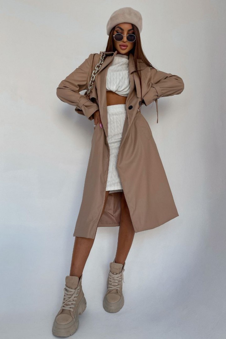 Кожаный плащ женский  POK-558A820