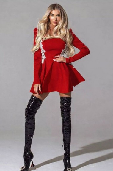 Короткое платье с длинным рукавом POK-673A550