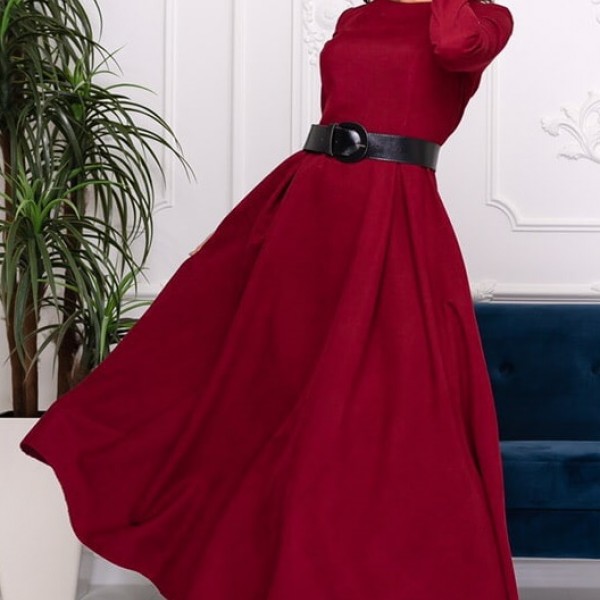 Вельветовое длинное платье ALL-3047A24
