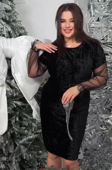 Бархатное платье черное YBY-854A325