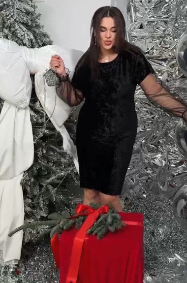 Бархатное платье черное YBY-854A325