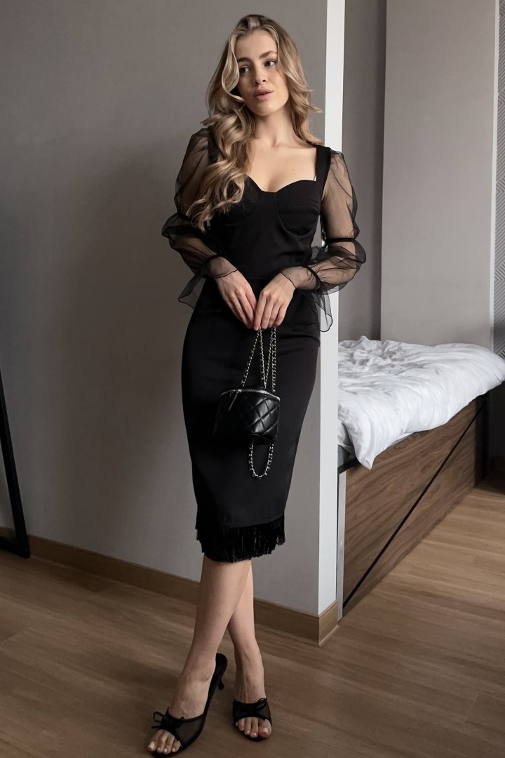 Элегантное платье с бахромой MOK-9077A550