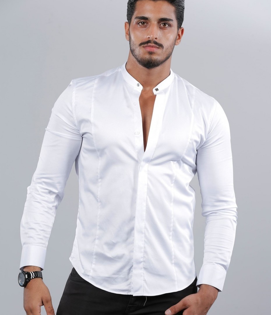 Белая рубашка мужская с длинным рукавом фото