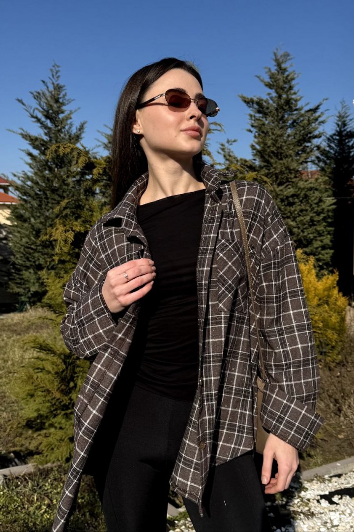 Рубашка в клетку с камнями MIK-1719A690