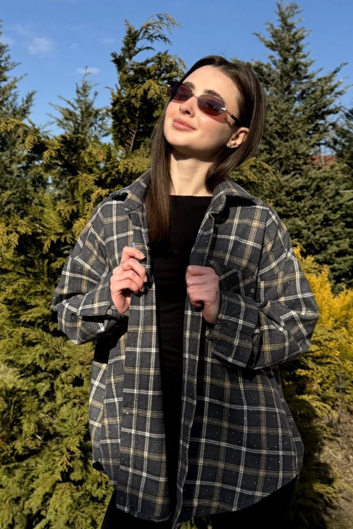 Рубашка в клетку с камнями MIK-1719A690