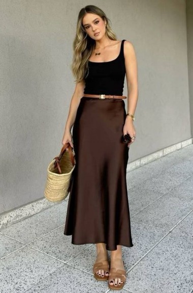 Шовкова спідниця довжини міді MIK-8054A310