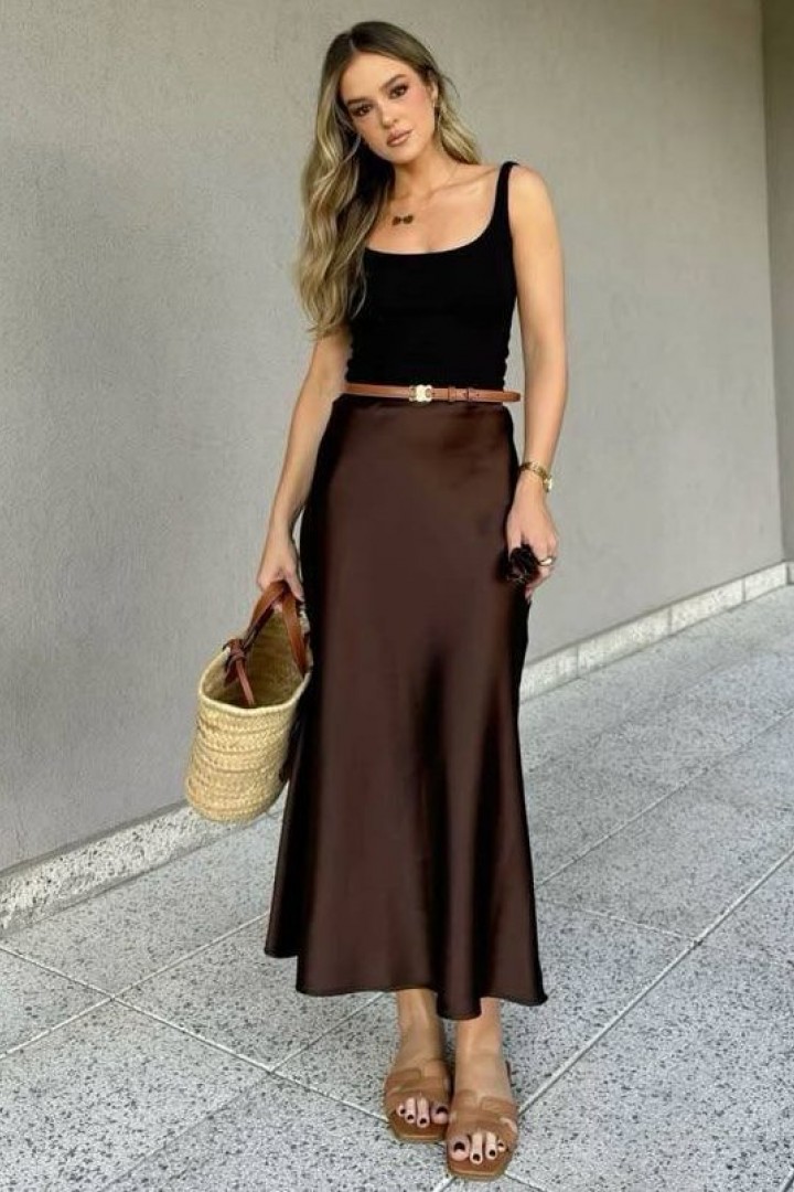 Шовкова спідниця довжини міді MIK-8054A310