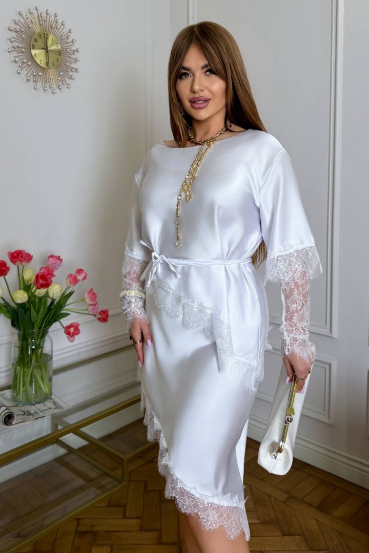 Блуза шелковая Асимметрия с кружевом YM-7167A18.5