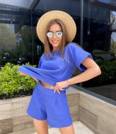 Льняной костюм с шортами женский  VMS-0026A350