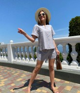 Льняной костюм с шортами женский  VMS-0026A350