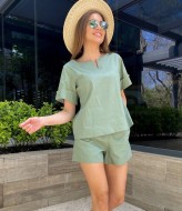 Льняной костюм с шортами женский  VMS-0026A350