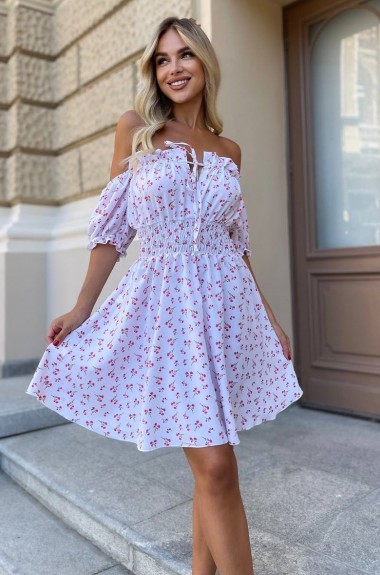 Белое платье в цветочек VM-10488A330