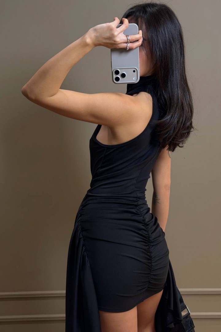 Обтягивающее платье по бокам со шлейфами MUS-144A420