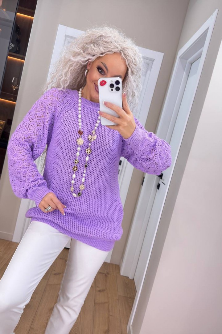 Женский свитер с ажурными рукавами IND-5076A580