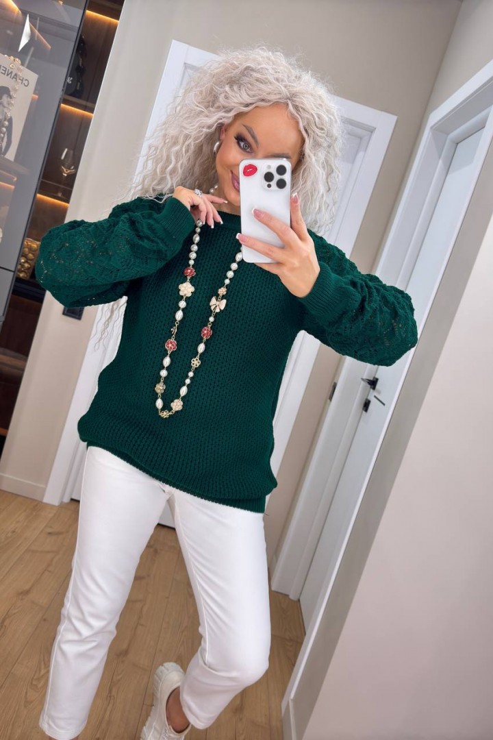 Женский свитер с ажурными рукавами IND-5076A580