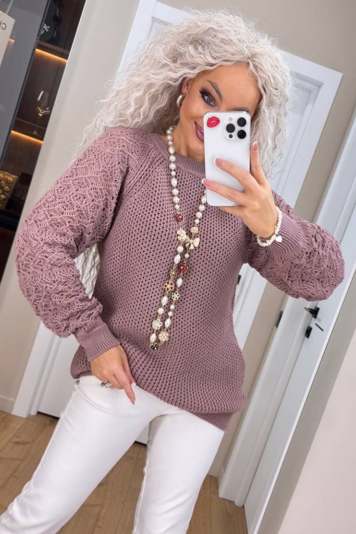 Женский свитер с ажурными рукавами IND-5076A580