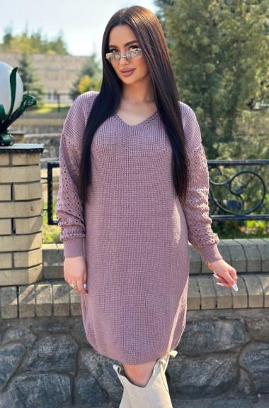 Вязаное платье с ажурными рукавами IND-5082A590