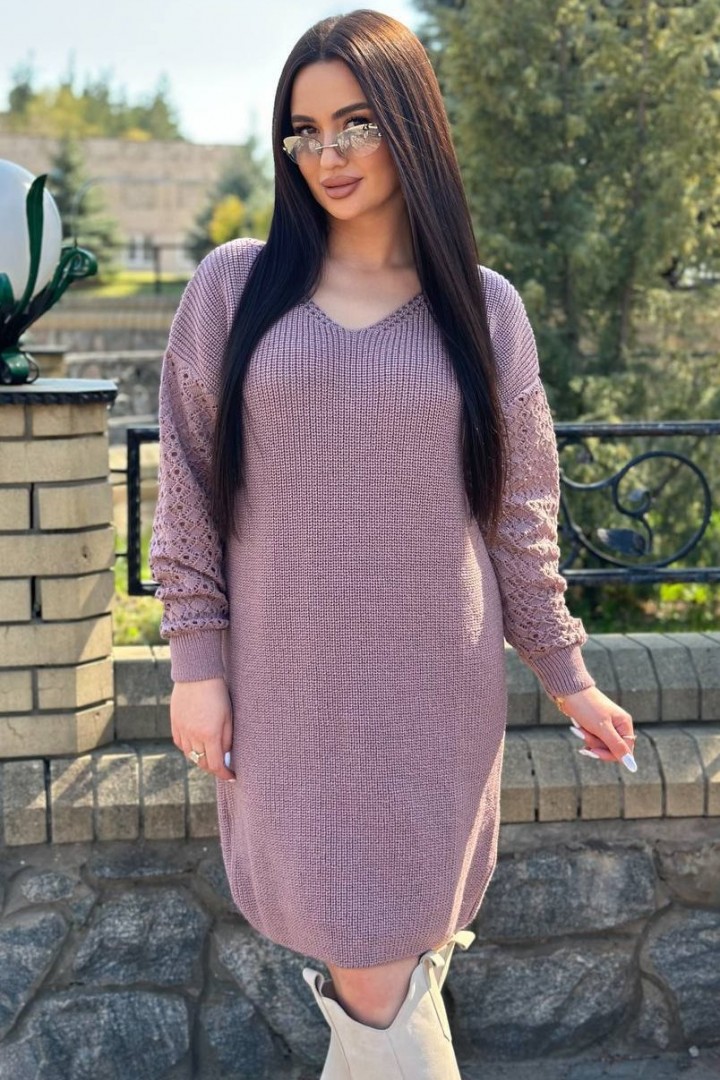 Вязаное платье с ажурными рукавами IND-5082A590