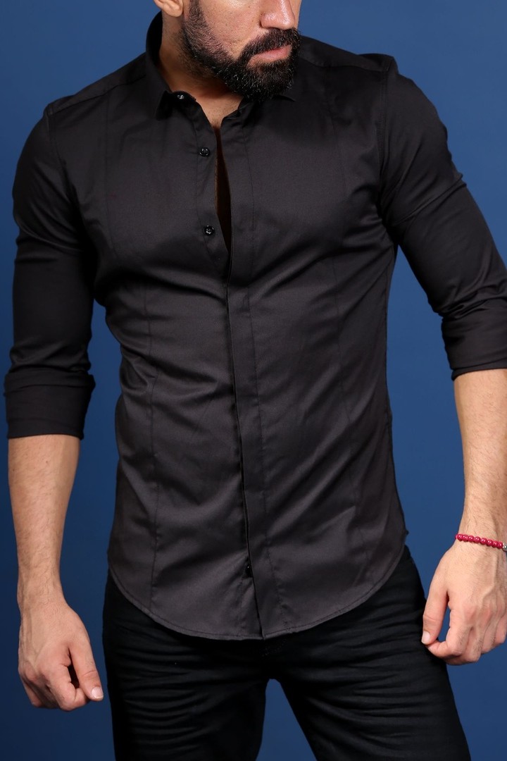 Черная приталенная рубашка RT-8007450A500