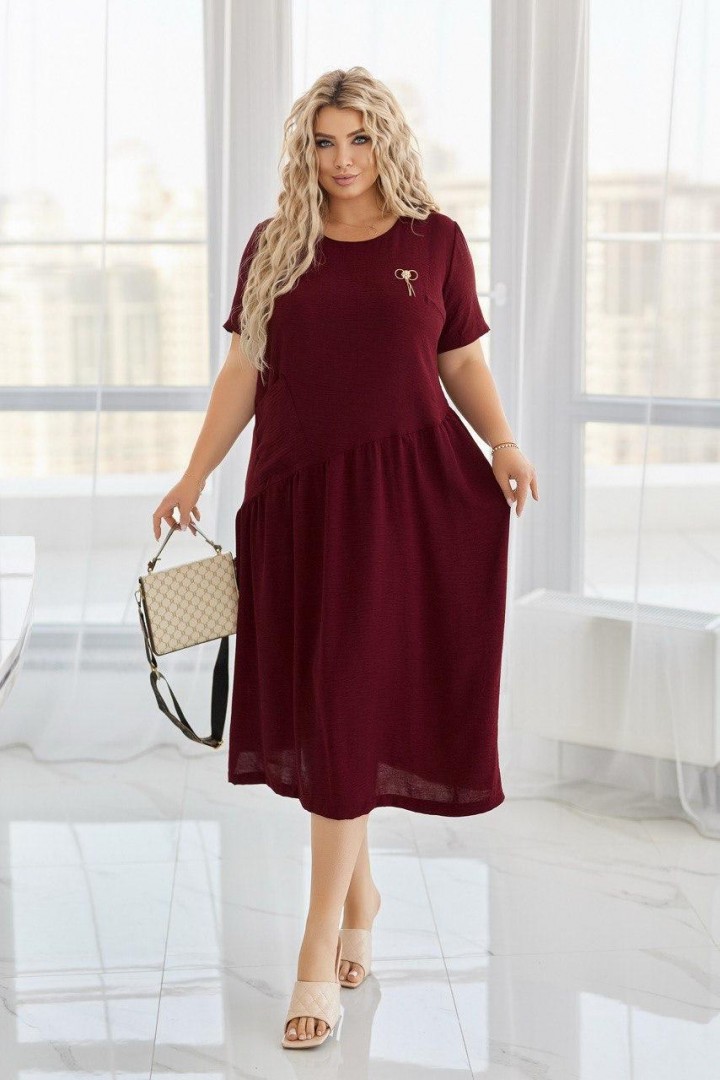 Стильное платье с косой талией и украшением RIL-0527A12