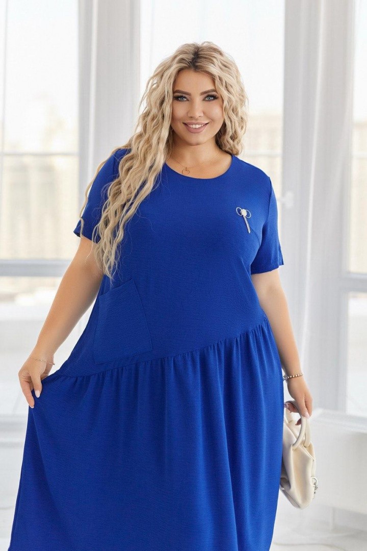 Стильное платье с косой талией и украшением RIL-0527A12