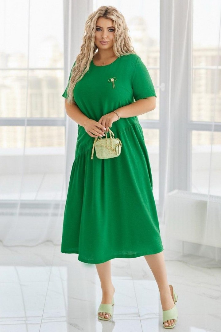 Стильное платье с косой талией и украшением RIL-0527A12