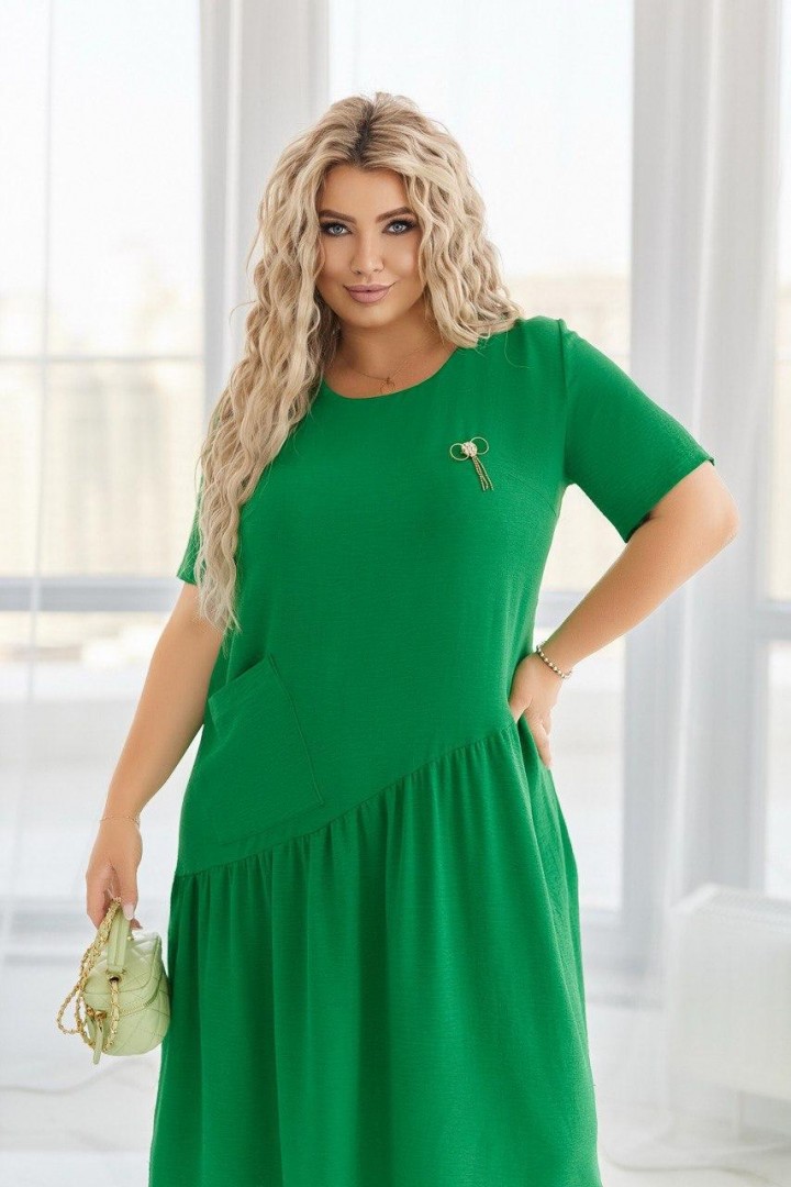 Стильное платье с косой талией и украшением RIL-0527A12