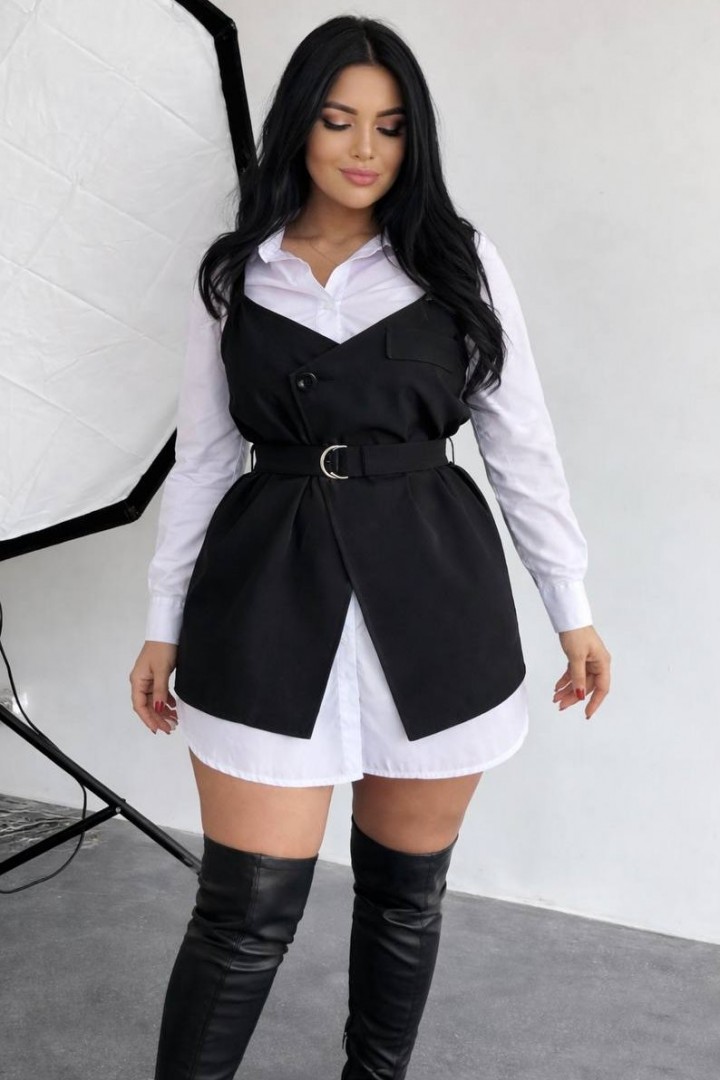 Стильний комплект туніка-сорочка та жилетка INS-492A1100