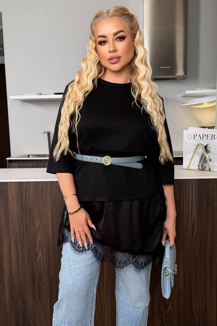 Стильная футболка-туника с кружевом ME-538A530