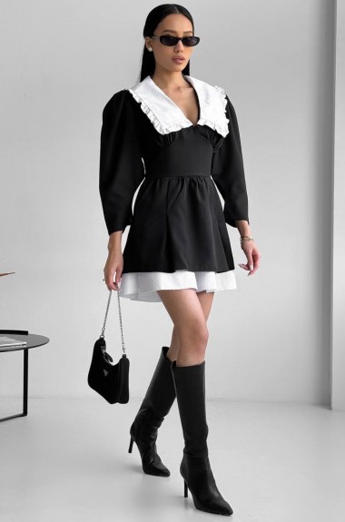 Платье черное с белым воротником MOK-560A560