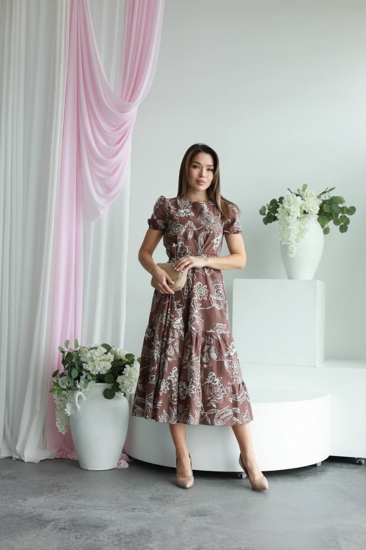 Льняное платье с рукавами фонарик IMMA-467A599B699