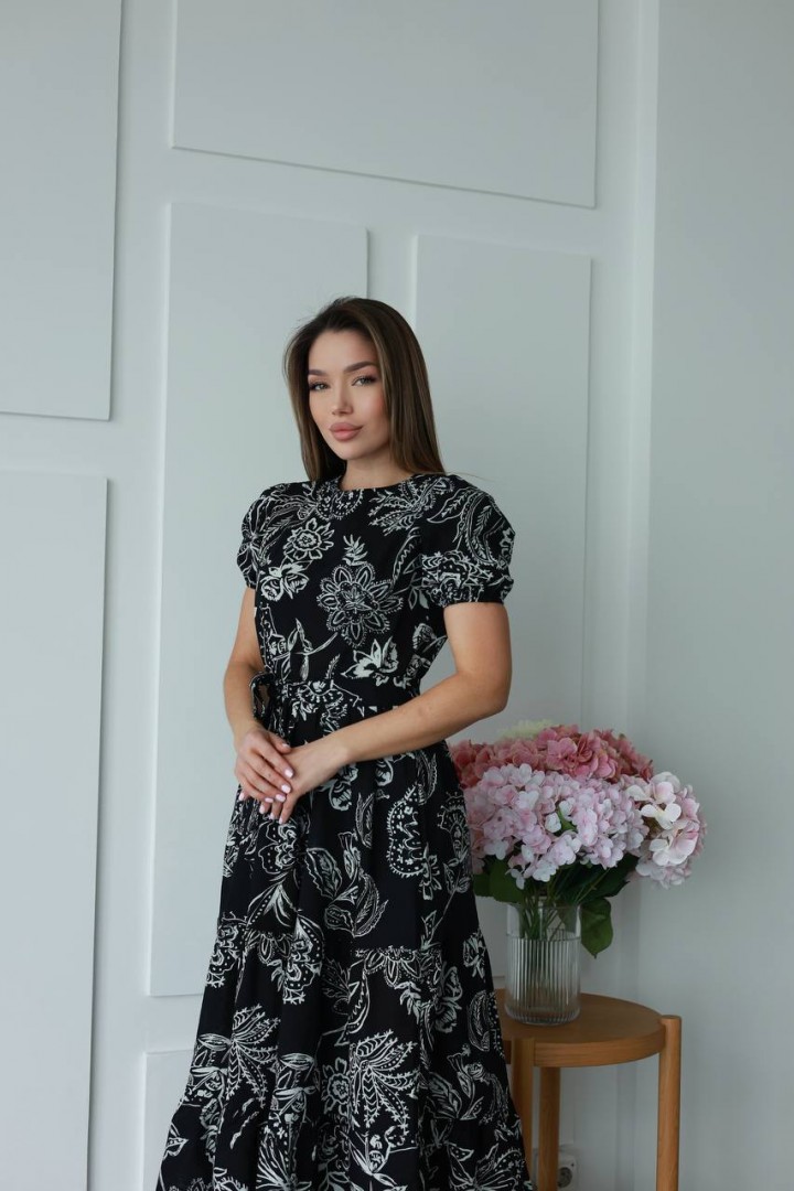 Льняное платье с рукавами фонарик IMMA-467A599B699