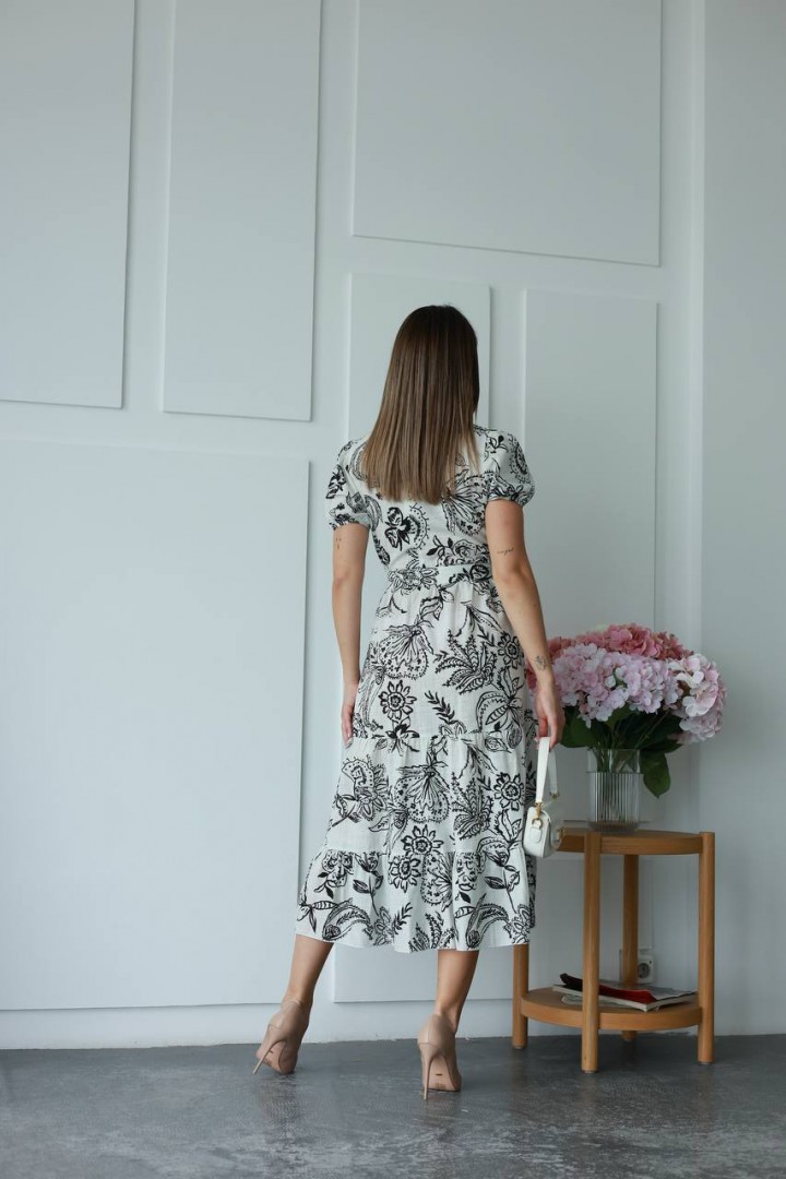 Льняное платье с рукавами фонарик IMMA-467A599B699