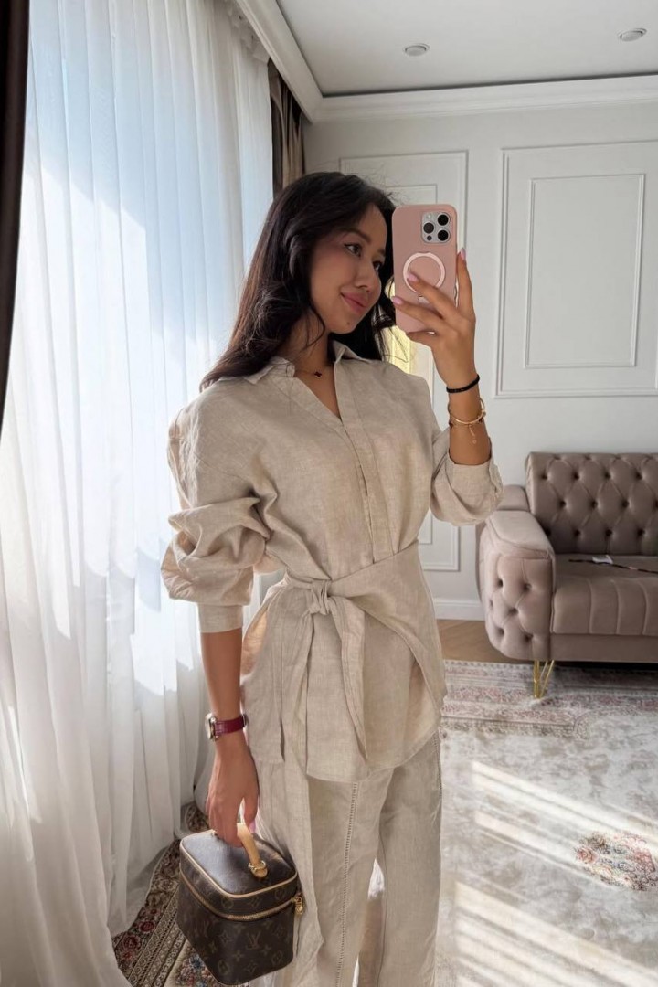 Брючный льняной костюм LOU-1541A1100