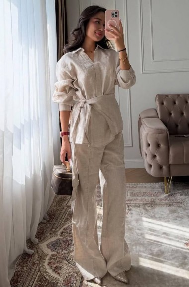 Брючный льняной костюм LOU-1541A1100