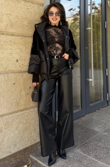 Кожаные брюки на флисе DMP-A7267A300B340