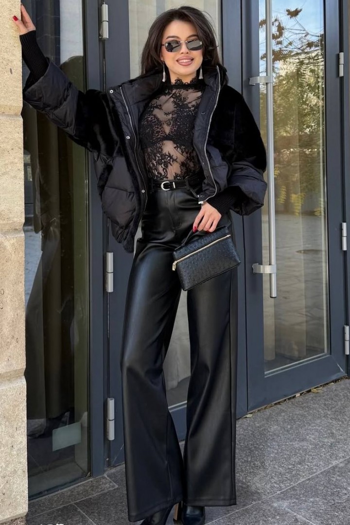 Шкіряні штани на флісі DMP-A7267A300B340