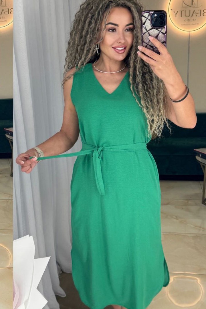 Приталенное платье с поясом SABI-180426.2A350