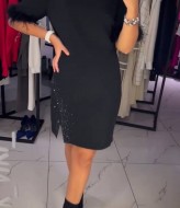 Черное платье с перьями LOU-1315A950