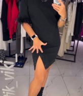 Черное платье с перьями LOU-1315A950