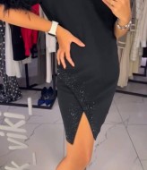 Черное платье с перьями LOU-1315A950