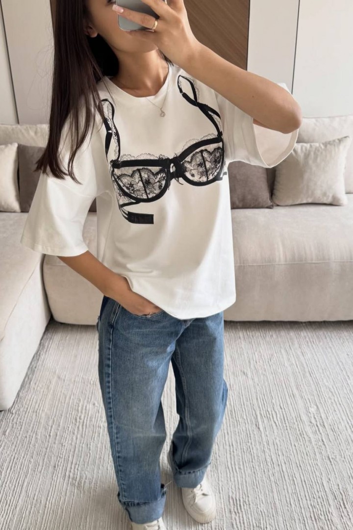 Белая футболка с модным принтом ELZ-402A350