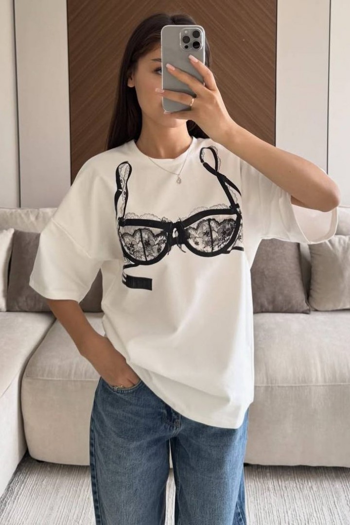 Белая футболка с модным принтом ELZ-402A350