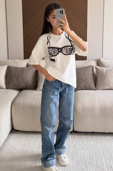 Белая футболка с модным принтом ELZ-402A350