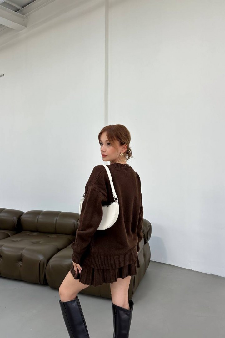 Вʼязаний костюм светр оверсайз і спідниця ELZ-5157A800