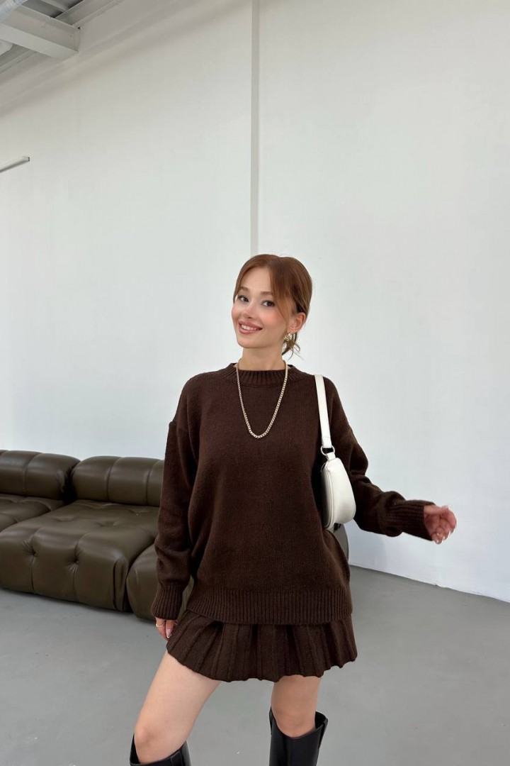 Вʼязаний костюм светр оверсайз і спідниця ELZ-5157A800