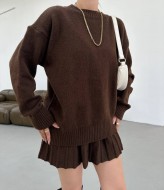 Вʼязаний костюм светр оверсайз і спідниця ELZ-5157A800