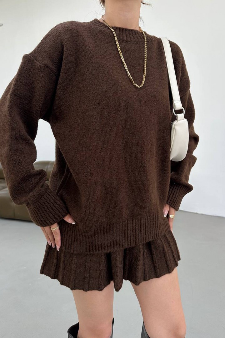 Вʼязаний костюм светр оверсайз і спідниця ELZ-5157A800