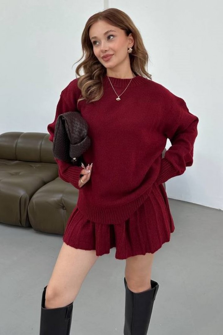 Вʼязаний костюм светр оверсайз і спідниця ELZ-5157A800