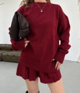 Вʼязаний костюм светр оверсайз і спідниця ELZ-5157A800